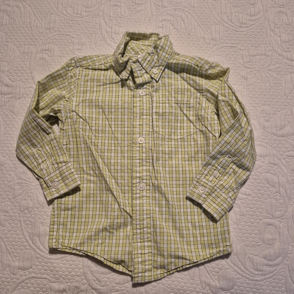 Gymboree boys size 2T lime, white, black button up long sleeve shirt